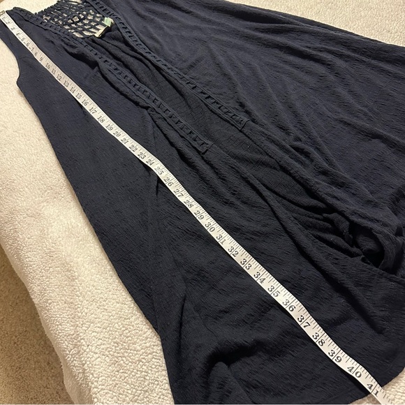 Anthropologie Saturday Sunday Crochet Duster Cardigan Navy Blue Vest - Picture 11 of 15